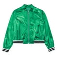 thumbnail image 4 of Riismen Kids Girls Metallic Bomber Jacket Coat Zip Up Outerwear Jazz Hip Hop Modern Dance Top Green 12, 4 of 6