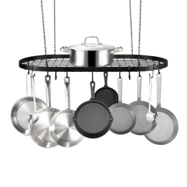 BENTISM Hanging Pot Rack Ceiling Mount 32 inch Ceiling Pot Rack with 12 S Hooks