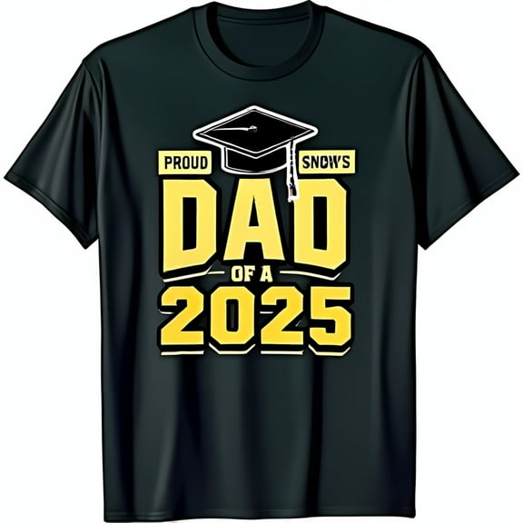 Proud Dad of a 2025 Graduate Black T-Shirt with Graduation Design