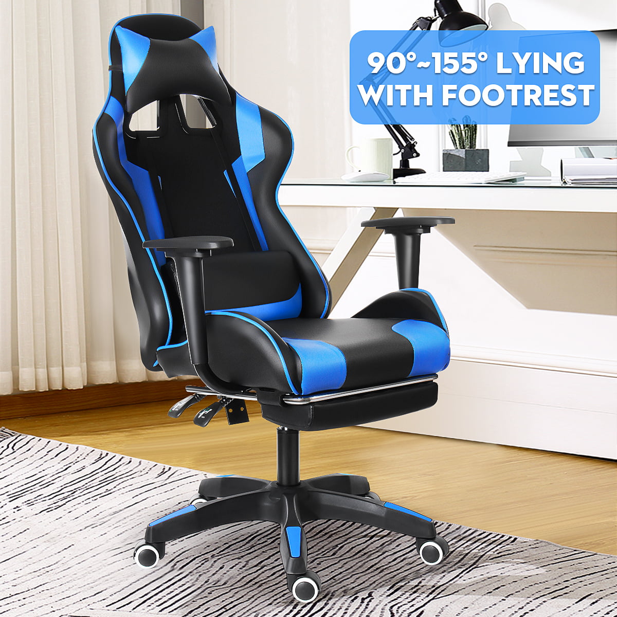 90°155° Lying Gaming Chair Swivel Ergonomic Racing Chair