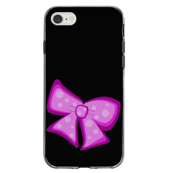 DistinctInk Clear Shockproof Hybrid Case for iPhone 7 8 SE (2020 Model) 4.7" Screen TPU Bumper Acrylic Back Tempered Glass Screen Protector - Pink Black Bow Ribbon - Cartoon Bows / Ribbons