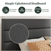 Amolife King Bed Frame, Platform Bed Frame with Fabric Upholstered Headboard, Dark Grey