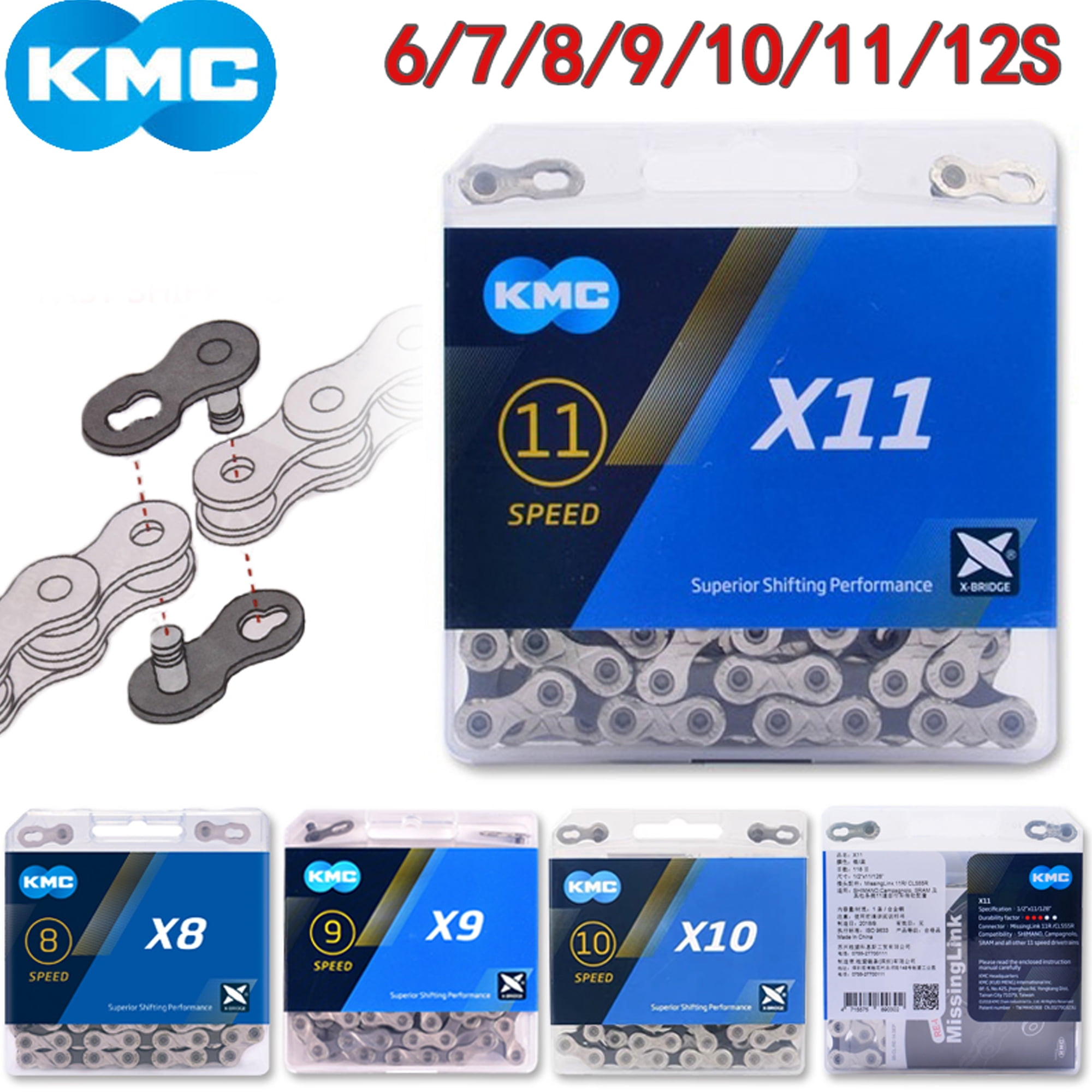 KMC 6/7/8/9/10/11 velocità catena 116/118 1/2 X3/32" 11/128" MTB BIKE Fit Shimano SRAM 
