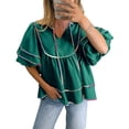 thumbnail image 1 of Peplum Babydoll Tops Cicy Bell para mujer, cuello en V, manga linterna, 1 of 7