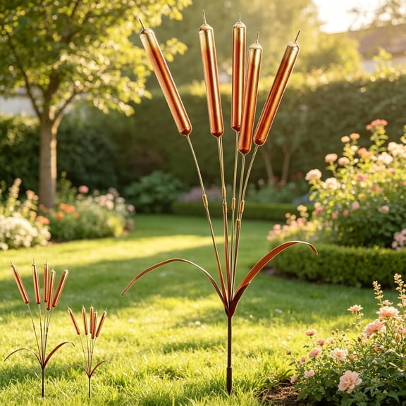Iron Cattail Wind Chimes, Outdoor Metal Yard Stake, Rustic Garden Art Decor Handmade Plant Support(20in)Q