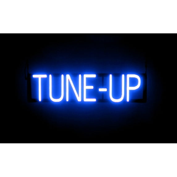 SpellBrite TUNE-UP LED Sign for Business. 25.9" x 6.3" Blue TUNE-UP Sign Has Neon Sign Look With Energy Efficient LED Light Source. Visible from 500+ Feet, 8 Animation Settings.