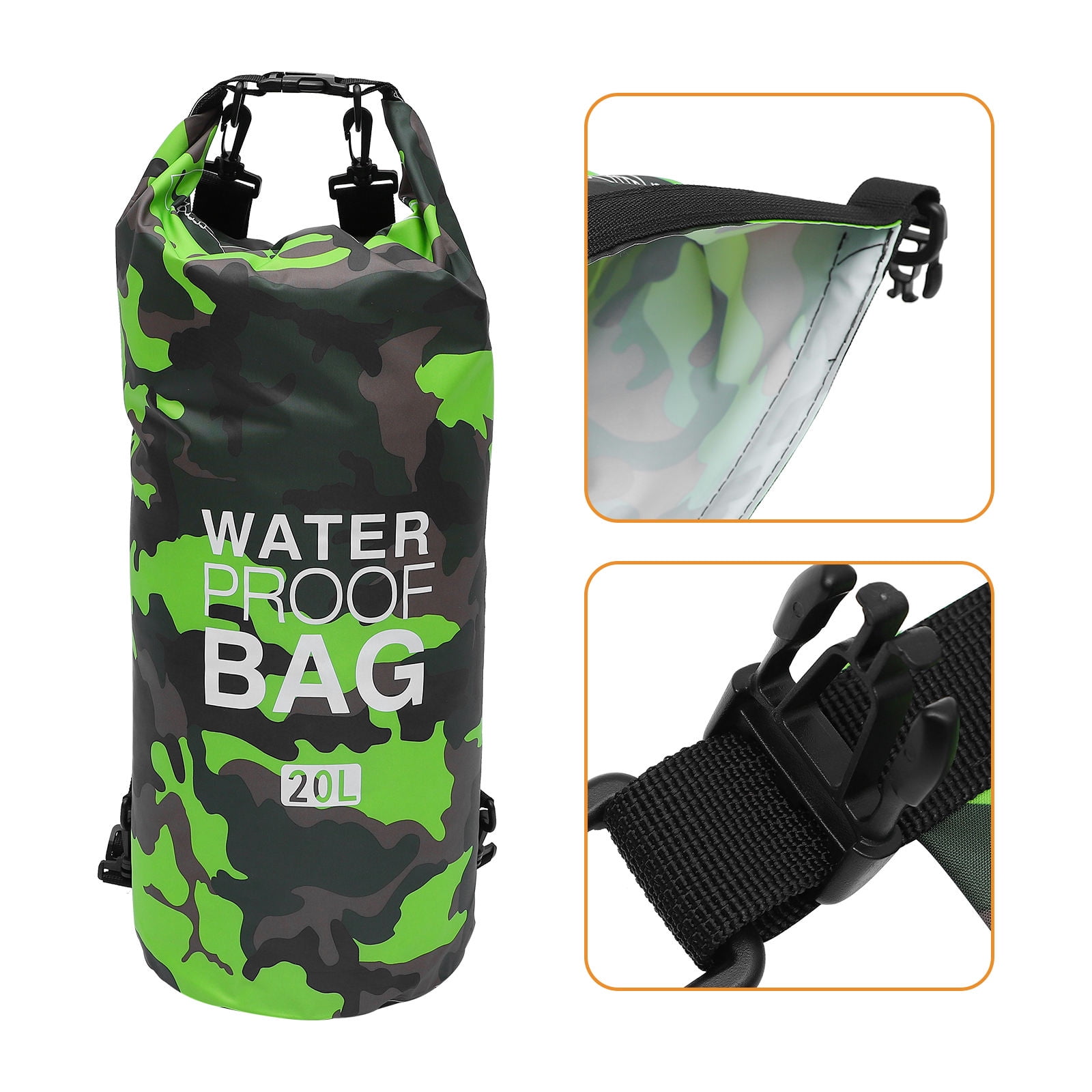 FOLOYORI 1Pc Outdoor Waterproof Bag Green PVC Bucket Style Portable Storage Pouch for Camping Beach and Hiking