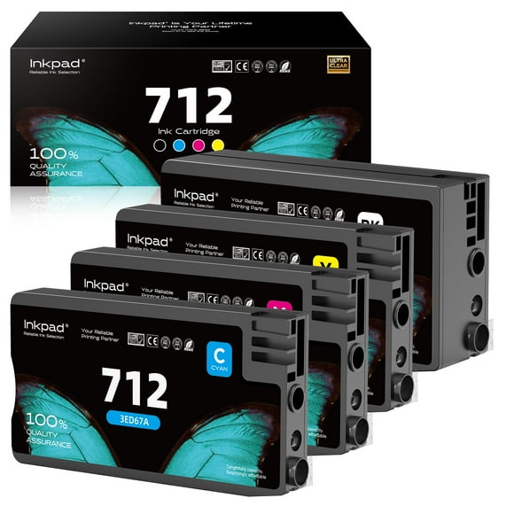 712 Compatible Ink Cartridges Combo Pack Replacement for HP 712 XL 712XL Compatible with DesignJet T210 T230 T250 T630 T650 Studio Plotter Printers (4