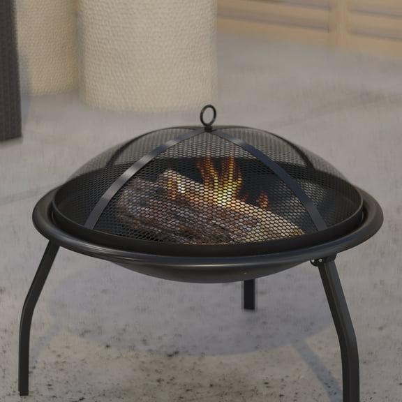 Merrick Lane Fire Pit 22.5" Iron Folding Wood Burning Outdoor Fire Pit For Patio, Backyard, Camping, Picnics With Spark Screen And Poker