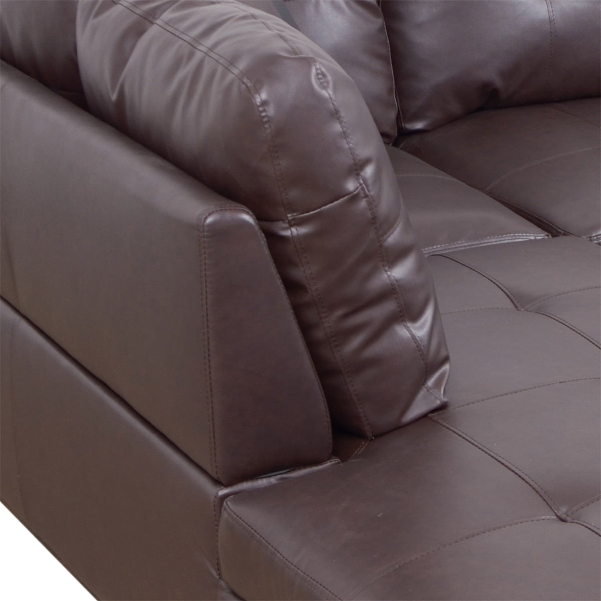 Hommoo Faux Leather L-Shaped Sectional Sofa, Modern 4-Seat Couches and Sofas Set, Living Room Furniture Sets for Home& Office, Brown(No Ottomans)
