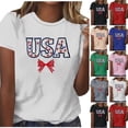 thumbnail image 5 of 4th of July Shirts for Women Summer Casual Short-Sleeve Letter Print T Shirts Crewneck Fashion Patriotic Tees Lightweight Comfy Independence Day Tops, 5 of 6