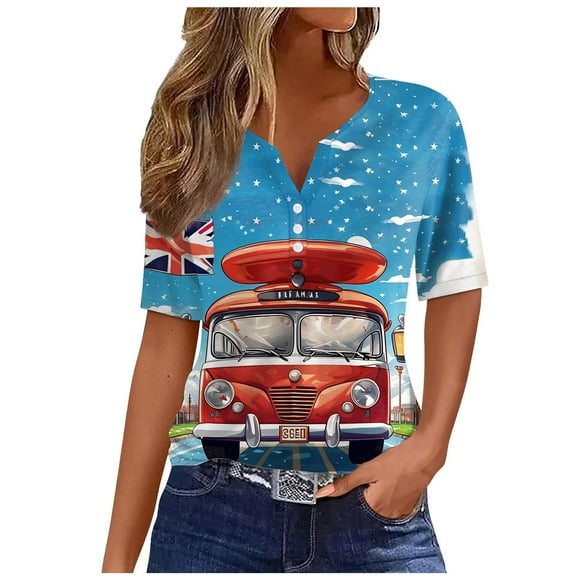 YDLCAFD Long Tshirts for Women Womens Tops Neck Buttons Sexy Shirts Short Sleeve Dressy Blouses Geometric Print Sweatshirts Clothes Nursing Tops for Women Breastfeeding Summer Tops for Women Trendy