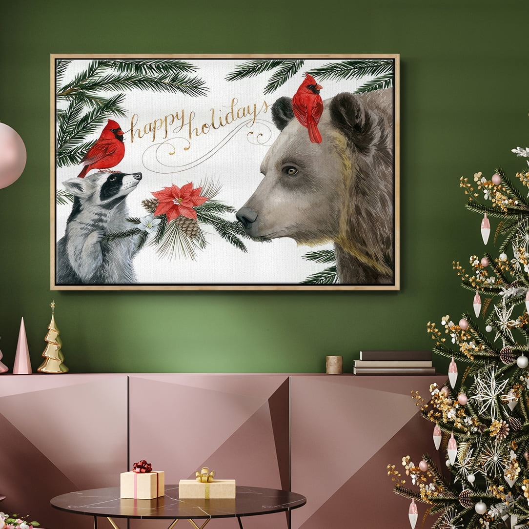 Timberland Christmas Collection A - Framed Gallery Wrapped Holiday Canvas - 17 x 25 - Natural Wood Frame