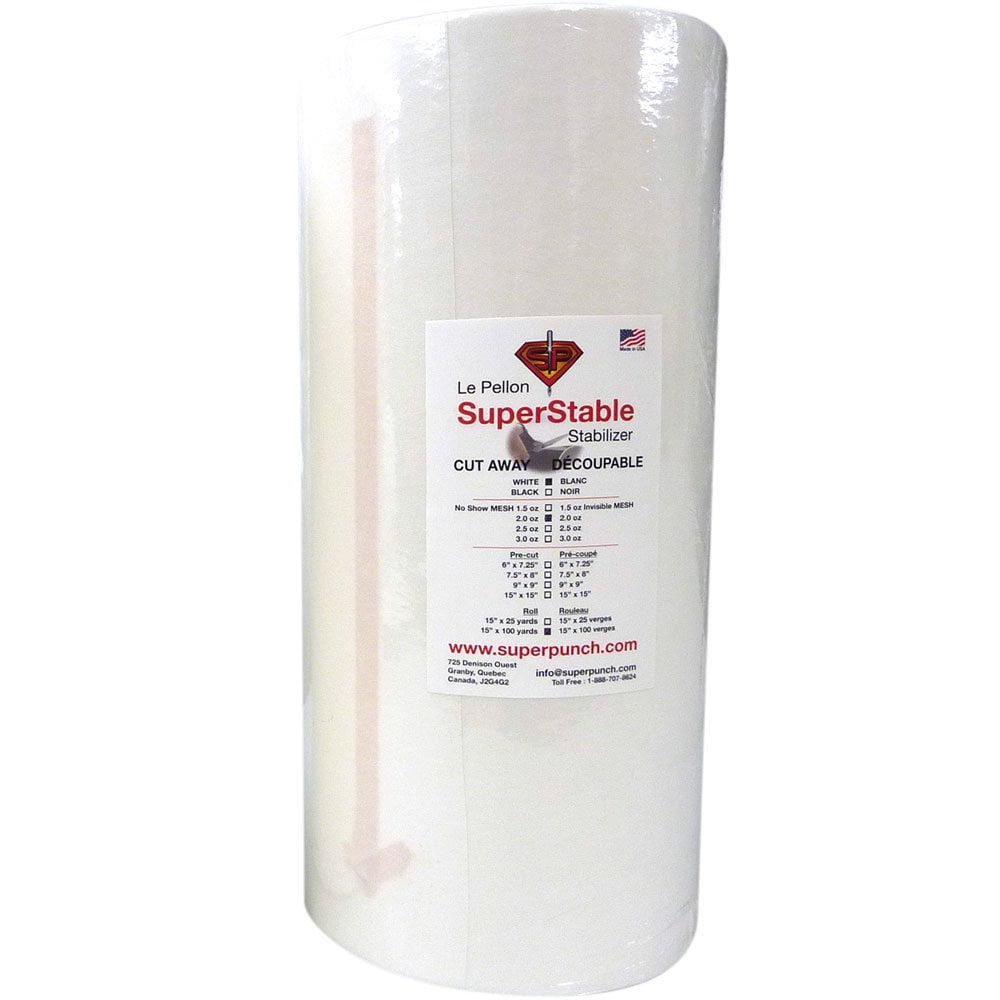 Cut Away Stabilizer White 2.0 oz 15 inch x 100 Yard Roll. SuperStable