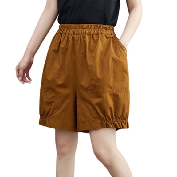 ZyeKqe Cotton Linen Shorts for Women Wide Leg Summer Casual Shorts High Waisted Knee Length Lounge Shorts