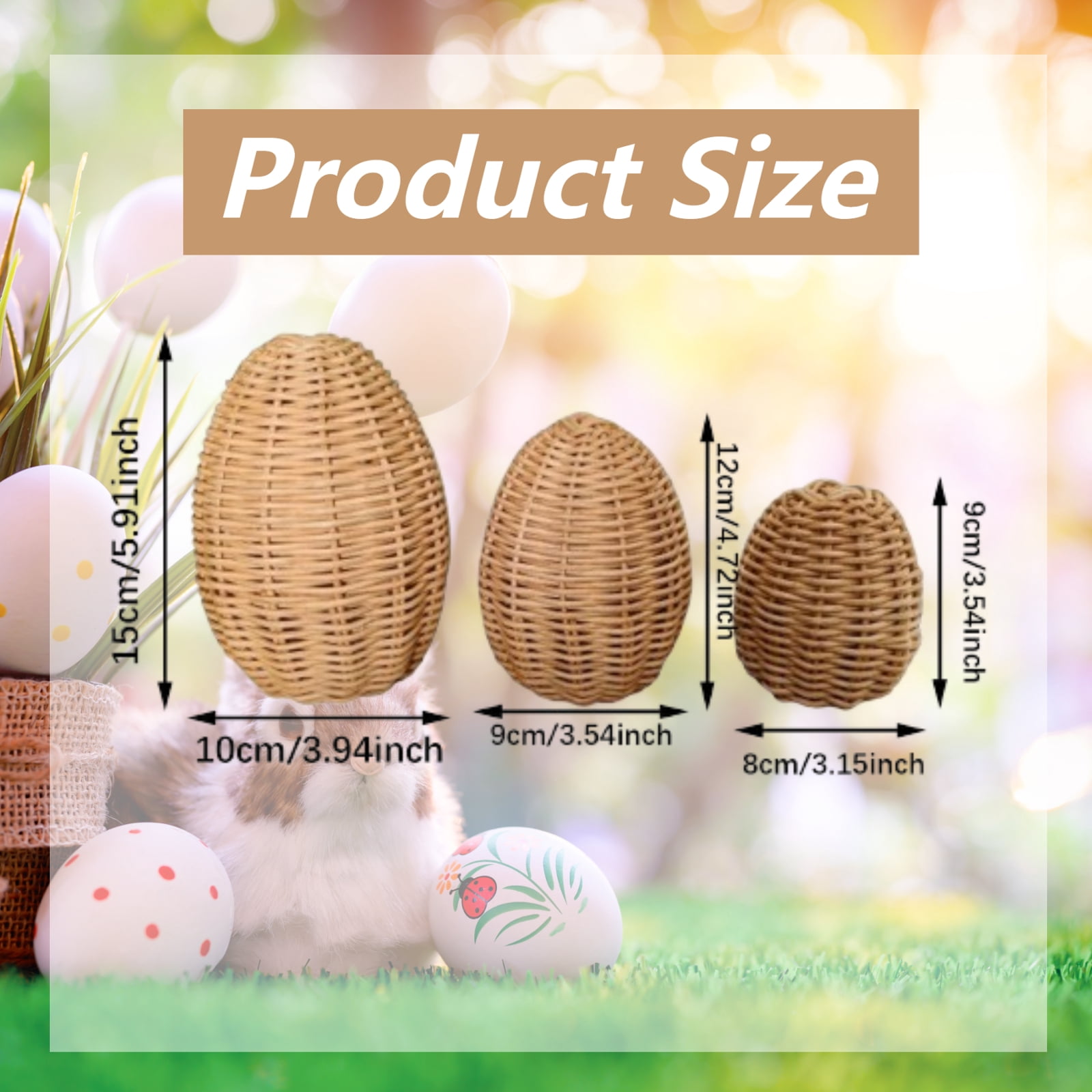 Sharprepublic 3Pcs Handwoven Rattan Easter Egg Holiday Decorations for Bar Bedroom Wedding