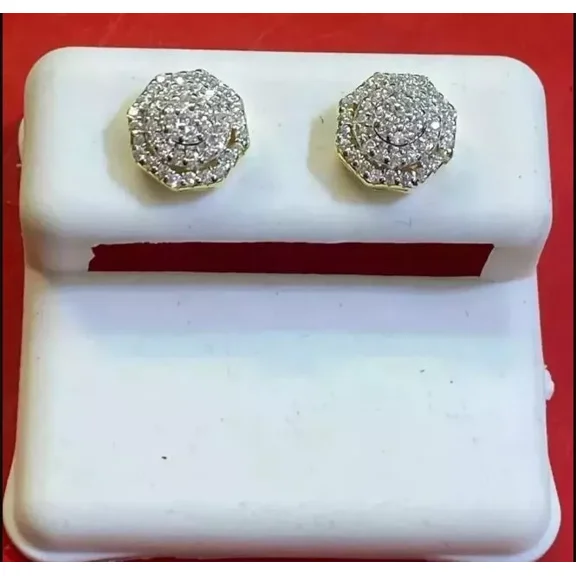 1Ct Round Cut Lab Created Diamond Men's Cluster Stud Earrings 14k Yellow Gold Plated