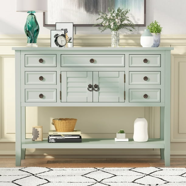 Farmhouse Entryway Tables, Pull Out Console Table With Hutch