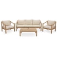 thumbnail image 3 of Christopher Knight Home 4-Piece Patio Conversation Set with Slatted Design, Coffee Table, Light Teak + Cream, 3 of 16