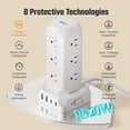 thumbnail image 5 of PD20W Surge Protector Power Strip Tower, 12 Outlets 4 USB (2 USB-A & 2 USB-C) Charging Station, 5ft Flat Plug Extension Cord for Home Office Dorm, Black/White, 5 of 8