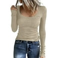 thumbnail image 2 of WULMLEO Womens Long Sleeve Tops Fall Scoop Neck Ribbed Knit Shirts Slim Fitted Casual Basic Tee T Shirt for Women 2026 Beige L, 2 of 4