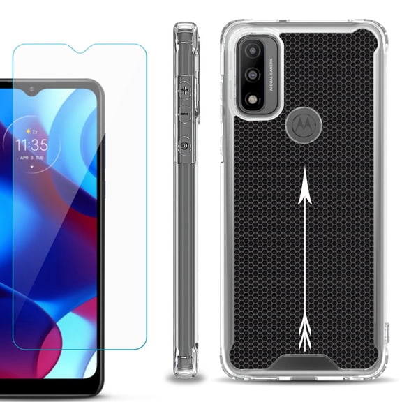 Shockproof Bumper Phone Case for Motorola Moto G Pure, with Tempered Glass Screen Protector, by OneToughShield ® - Arrow