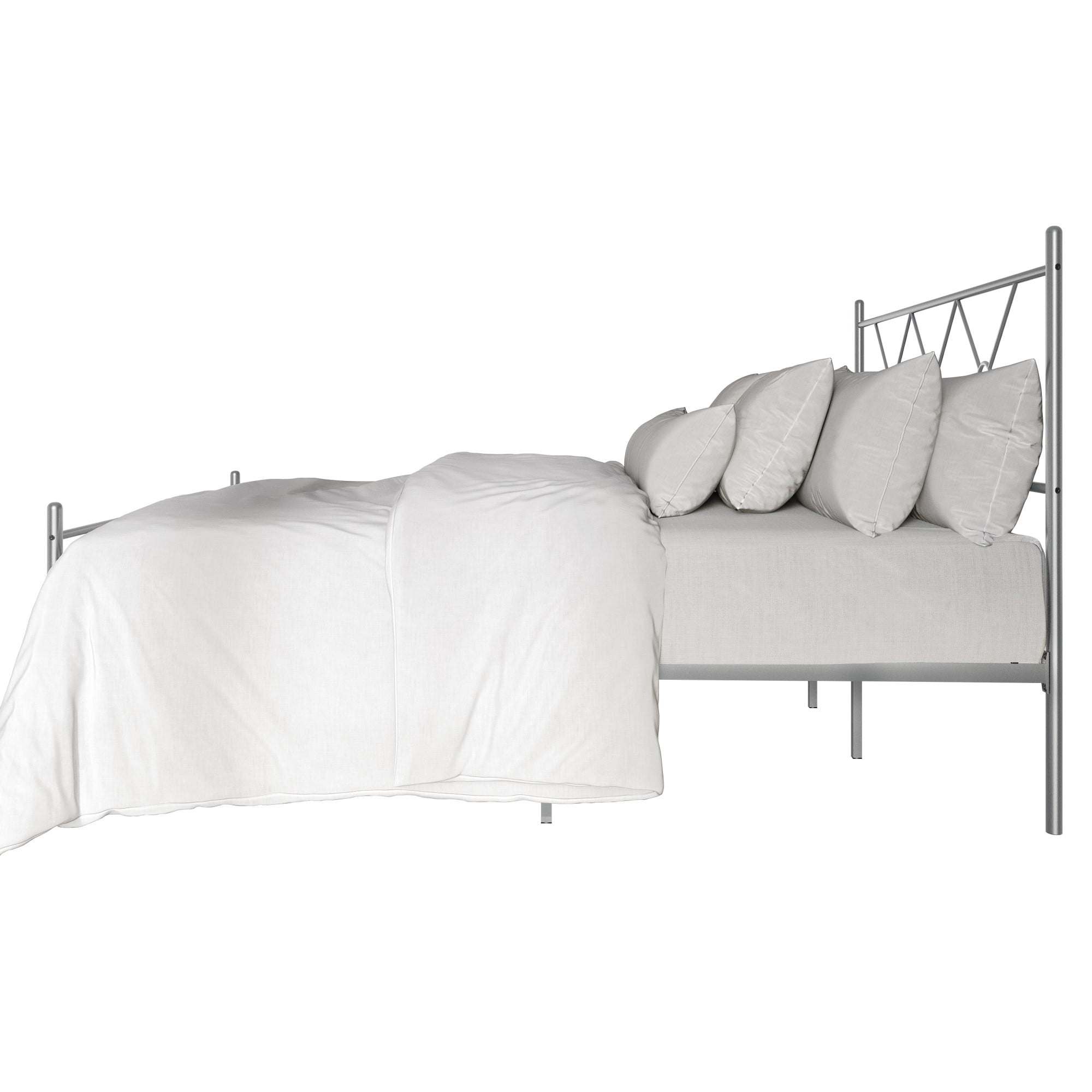 Home Design Marietta Twin Modern Metal Bed, Diamond Pattern Design, No Box Spring Needed, Sliver Gray, Easy Assembly