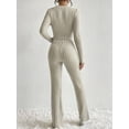 thumbnail image 6 of Women'S 2 Piece Casual Ribbed Knit Crew Neck Stretch Long Sleeve T-Shirt and Flare Pants Set S, 6 of 9