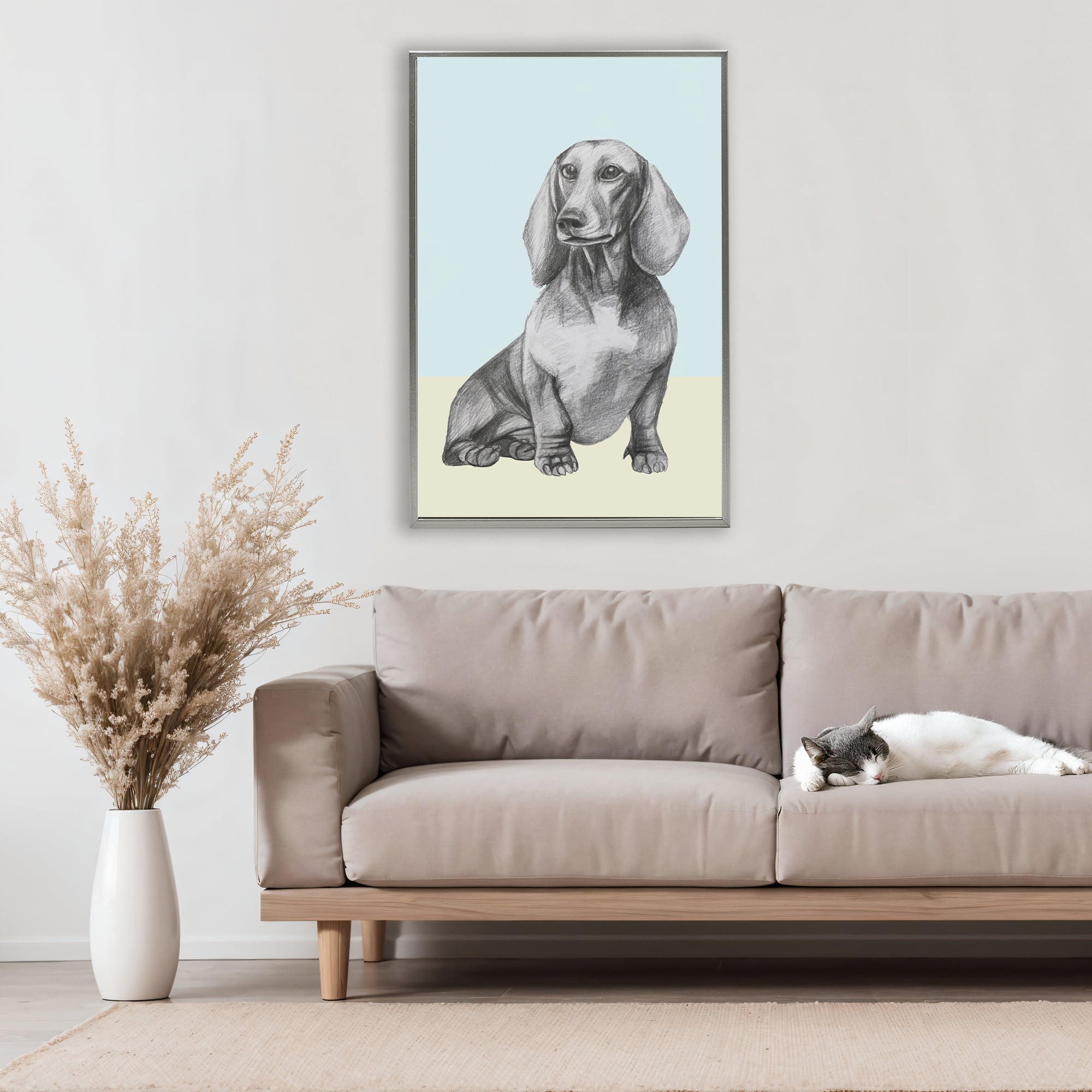 Stupell Industries Sitting Dachshund Sketch Gray Framed Floater Canvas Wall Art, design by Violeta Vollmer