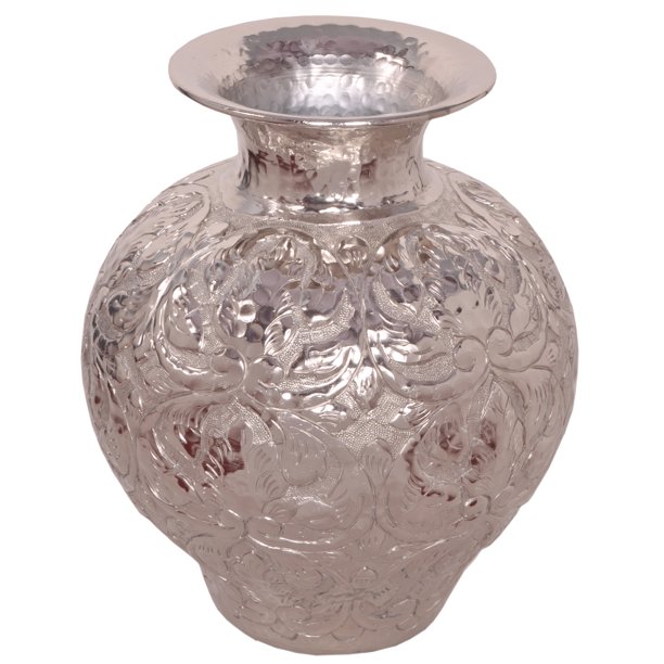 Embossed Aluminum Metal Vase, 10"x6"x12"