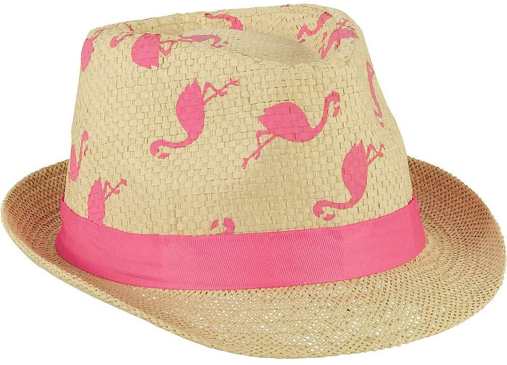 Women's Flamingo Straw Fedora Hat- 1 pc 