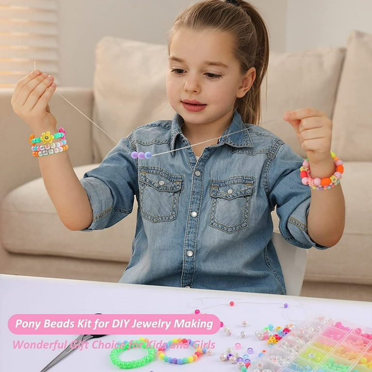 Kandi Beads Bracelet Making Kit, Rainbow Pony Beads for Jewelry Making DIY  Crafts for Girls Women, Hair Beads for Braids for Girls with 3 Hair Beaders  Rubber Bands, Ideal Girls School Gift 
