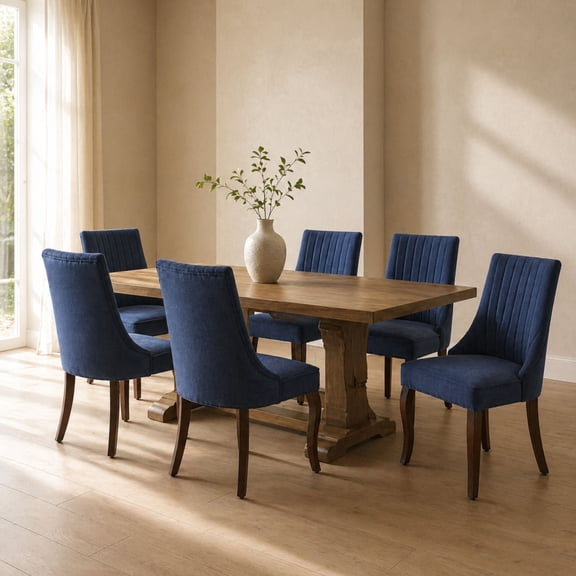 GOMYHOME Dining Chairs Set of 6, Blue Upholstered Chairs, Solid Wood Legs, Modern Dining Room Set