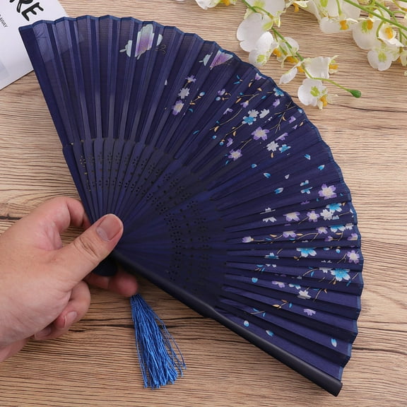 Masteelf Women Silk Folding Fan Handheld Fan Bamboo Fan Dance Hand Fan Elegant Gift for Women Ladies Blue