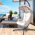 thumbnail image 6 of Swing Egg Chair with Stand, 350lbs Capacity Hammock Chair with Wicker Rattan Frame, Egg Chair with Sunshade Cloth, Courtyard, Cushion and Pillow for Indoor Outdoor Patio, 6 of 7