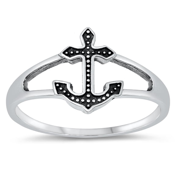 Polished Oxidized Anchor Cutout Ring .925 Sterling Silver Band Jewelry Female Male Unisex Size 4