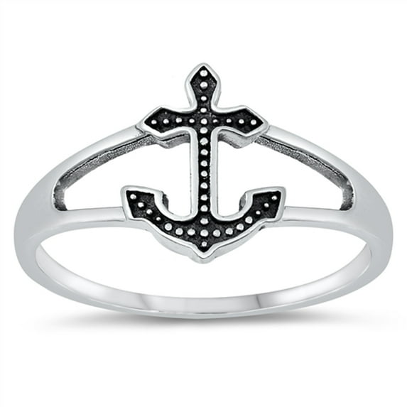 Polished Oxidized Anchor Cutout Ring .925 Sterling Silver Band Jewelry Female Male Unisex Size 9