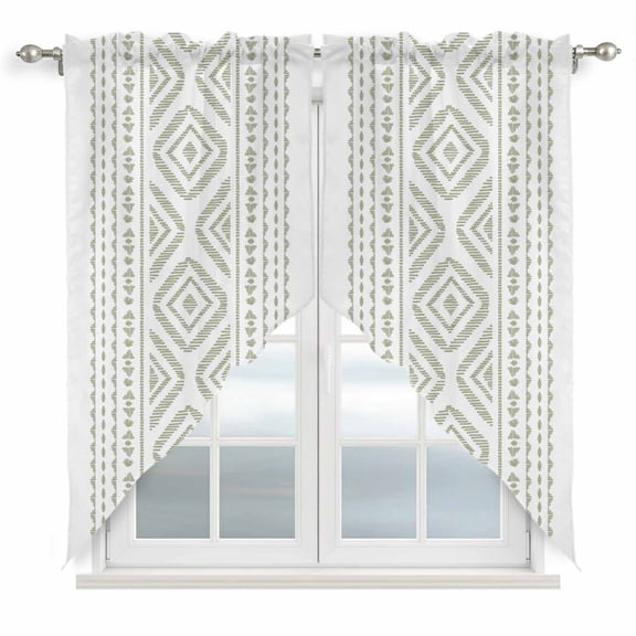 Boho Sage Green Geometric Kitchen Window Curtains, Swag Curtains Valance for Bedroom Living Room Bathroom, Vintage Southwestern Stripes Rod Pocket Window Curtain Block Drapes 2 Panels 36"x45"