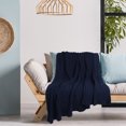 thumbnail image 4 of PiccoCasa Cotton Knitted Blanket Throw Blanket for Couch, Bed, Sofa, Travel, Navy Blue 60" x 78", 4 of 10