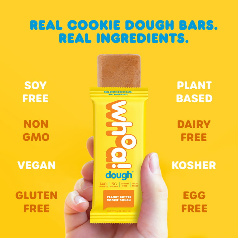 WHOA DOUGH Edible Cookie Dough Bars Peanut Butter 10 Bars, Plant