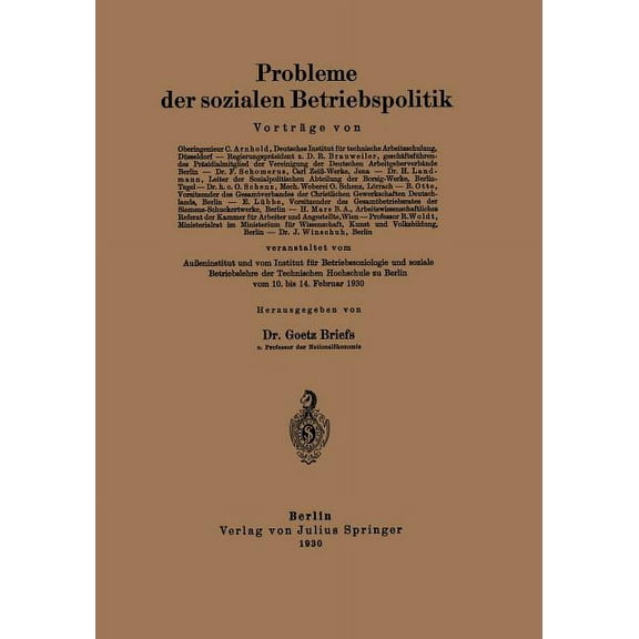 Probleme Der Sozialen Betriebspolitik, (Paperback)
