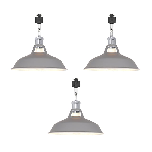 FSLiving H-Type Track Lighting E26 Base Industrial Adjustable Angle Lamp Grey Metal Shade with Chrome Socket Track Light Fixture for Slope Ceiling Gimbal,Bulb and Track Not Included - 3 Lights