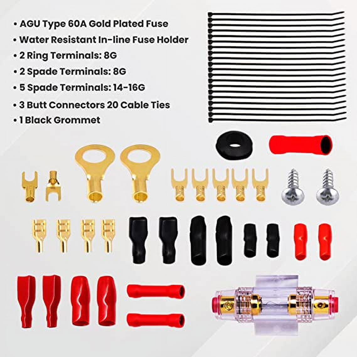 Pyle Car Audio Wiring Kit 20ft 8 Gauge Power Wire 1000-Watt Amplifier Hookup for Battery Head Unit