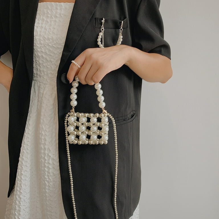 Women Pearl Bags Designer Beaded Shoulder Bags Charm White Pearls Crossbody  Bag 