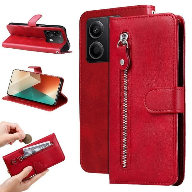 Estuche de Cuero PU con Cierre para Xiaomi Redmi Note 13 5G , Funda Protectora con Billetera y Correa