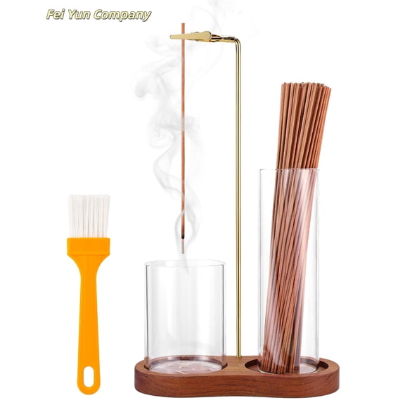 2 in 1 Incense Holder for Sticks with Glass Ash Catcher, Upside Down Anti-Ash Incense Stick Burner, Modern Vertical Incense Holder for Yoga, Spa, Meditation and Home Decor Reddish Brown