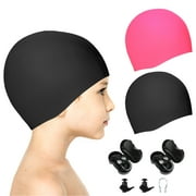 Qweryboo 4 Pieces Kids Swim Caps for Long Hair, High Elasticity Silicone Swimming Cap Protect Ears, Durable Non-Slip Swimming Pool Cap Bathing Cap Swim Hat Keep Hair Dry