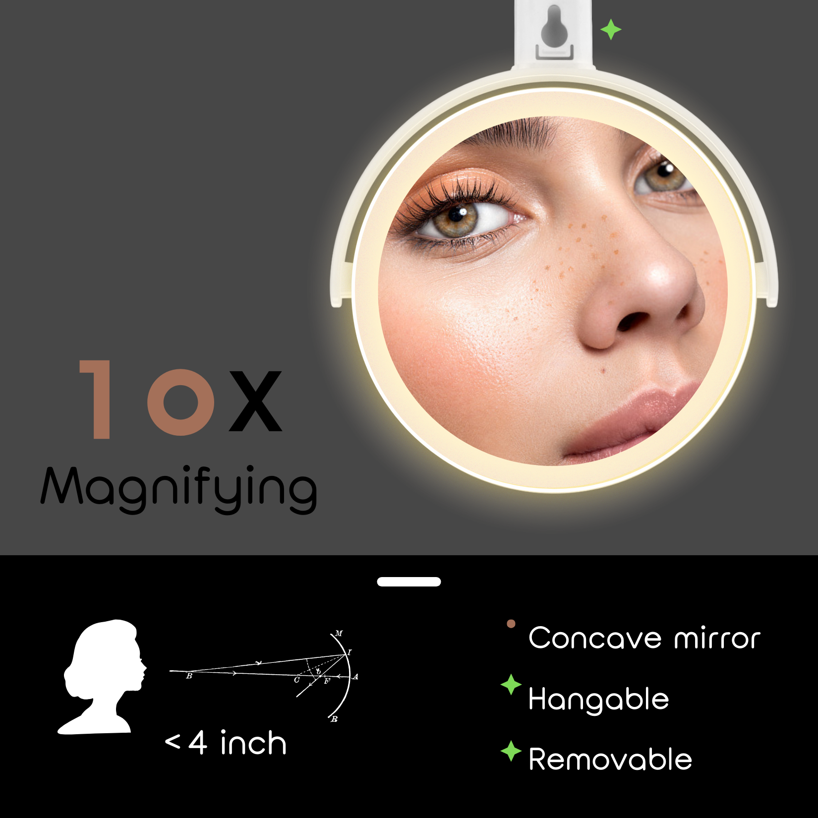 VioaFlxi 8" Lighted Makeup Mirror with 10X Magnification photo 2