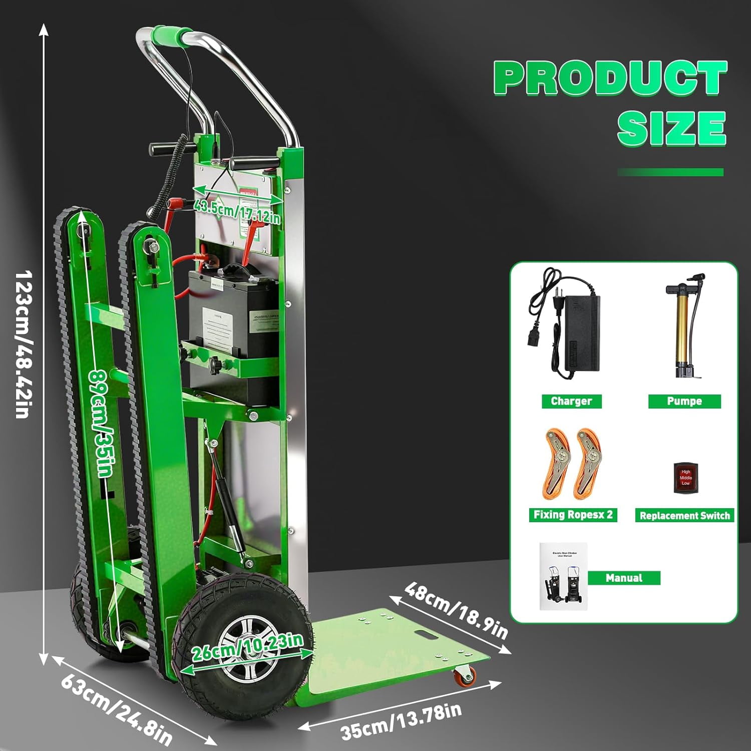 Vakiorn Electric Stair Climbing Hand Truck 900 lb Capacity 1250W Motor Heavy Duty Stair Climber for Furniture Logistics Green