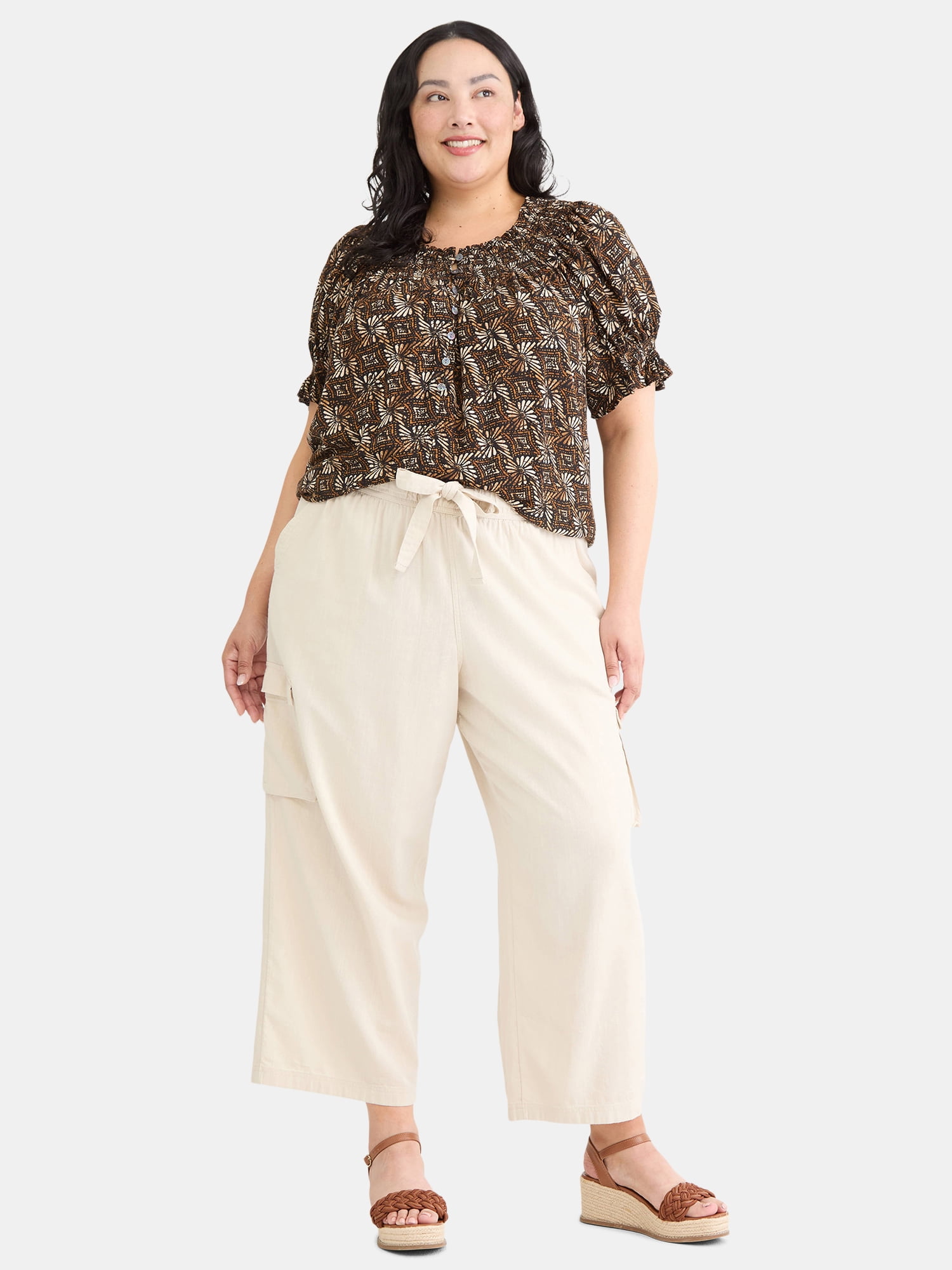 Terra & Sky Women's Plus Linen Pants, 27'' Inseam, Sizes 0X-4X